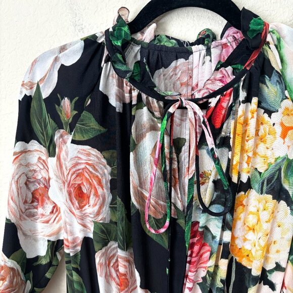 Dolce & Gabbana Silk Mixed Floral Print Long Sleeve Midi Dress - Picture 5 of 16